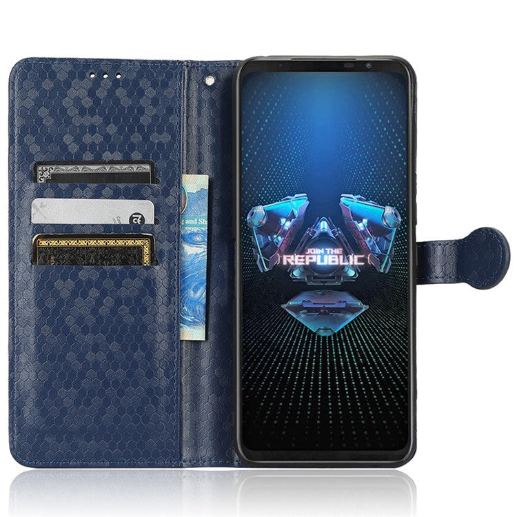 Dot Pattern Imprinted Case for Asus ROG Phone 5, PU Leather Stand Wallet Well-protected Phone Cover - Sapphire