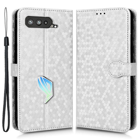 Dot Pattern Imprinted Case for Asus ROG Phone 5, PU Leather Stand Wallet Well-protected Phone Cover - Silver