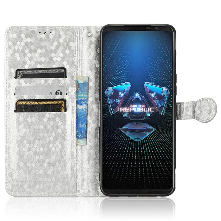 Dot Pattern Imprinted Case for Asus ROG Phone 5, PU Leather Stand Wallet Well-protected Phone Cover - Silver