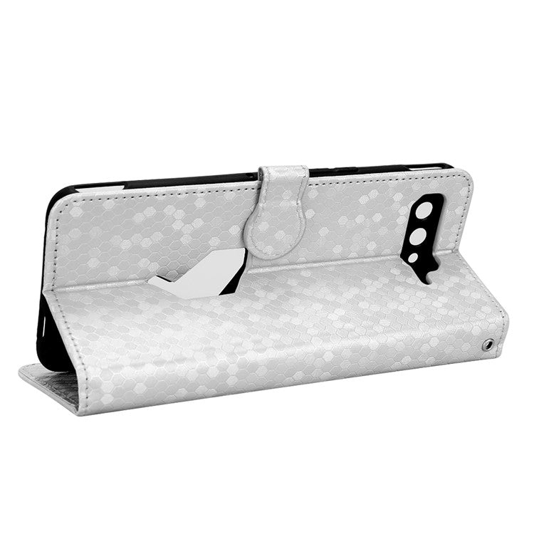 Dot Pattern Imprinted Case for Asus ROG Phone 5, PU Leather Stand Wallet Well-protected Phone Cover - Silver