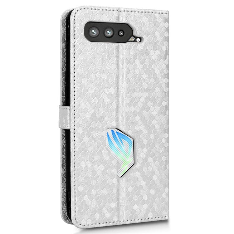 Dot Pattern Imprinted Case for Asus ROG Phone 5, PU Leather Stand Wallet Well-protected Phone Cover - Silver