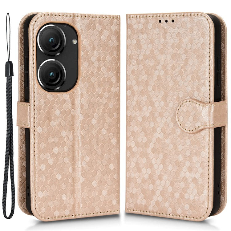 For Asus Zenfone 9 5G Magnetic Clasp Dot Pattern Imprinted PU Leather Stand Case Anti-drop Wallet Phone Cover - Rose Gold