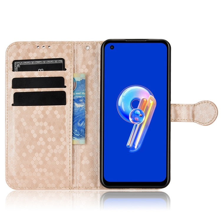 For Asus Zenfone 9 5G Magnetic Clasp Dot Pattern Imprinted PU Leather Stand Case Anti-drop Wallet Phone Cover - Rose Gold