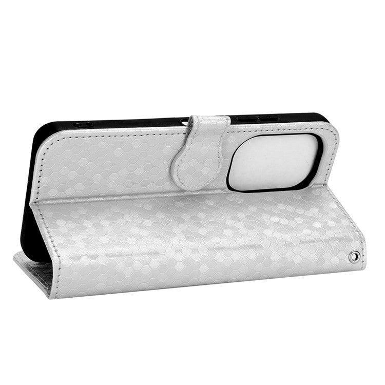 For Asus Zenfone 9 5G Magnetic Clasp Dot Pattern Imprinted PU Leather Stand Case Anti-drop Wallet Phone Cover - Silver