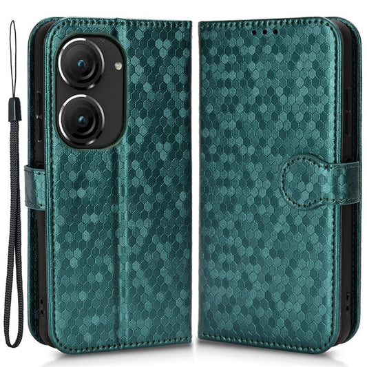 For Asus Zenfone 9 5G Magnetic Clasp Dot Pattern Imprinted PU Leather Stand Case Anti-drop Wallet Phone Cover - Green