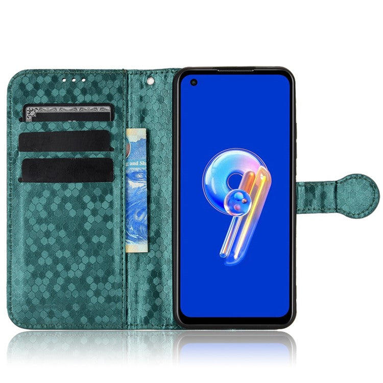 For Asus Zenfone 9 5G Magnetic Clasp Dot Pattern Imprinted PU Leather Stand Case Anti-drop Wallet Phone Cover - Green