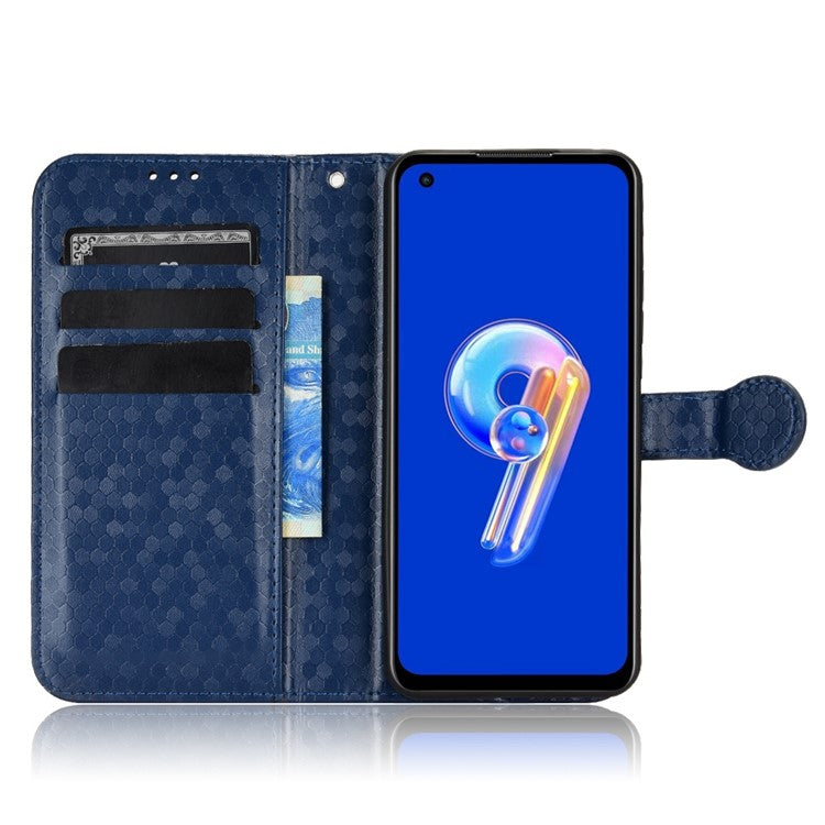For Asus Zenfone 9 5G Magnetic Clasp Dot Pattern Imprinted PU Leather Stand Case Anti-drop Wallet Phone Cover - Sapphire