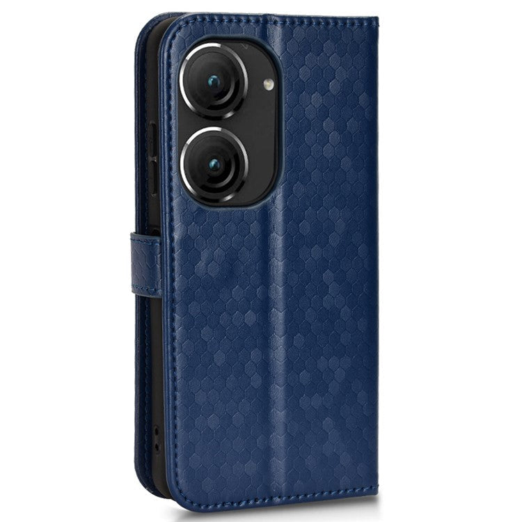 For Asus Zenfone 9 5G Magnetic Clasp Dot Pattern Imprinted PU Leather Stand Case Anti-drop Wallet Phone Cover - Sapphire