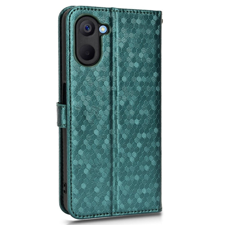 For Realme V20 5G Dot Pattern Imprinted Phone Cover PU Leather TPU Stand Wallet Full Protection Case - Green