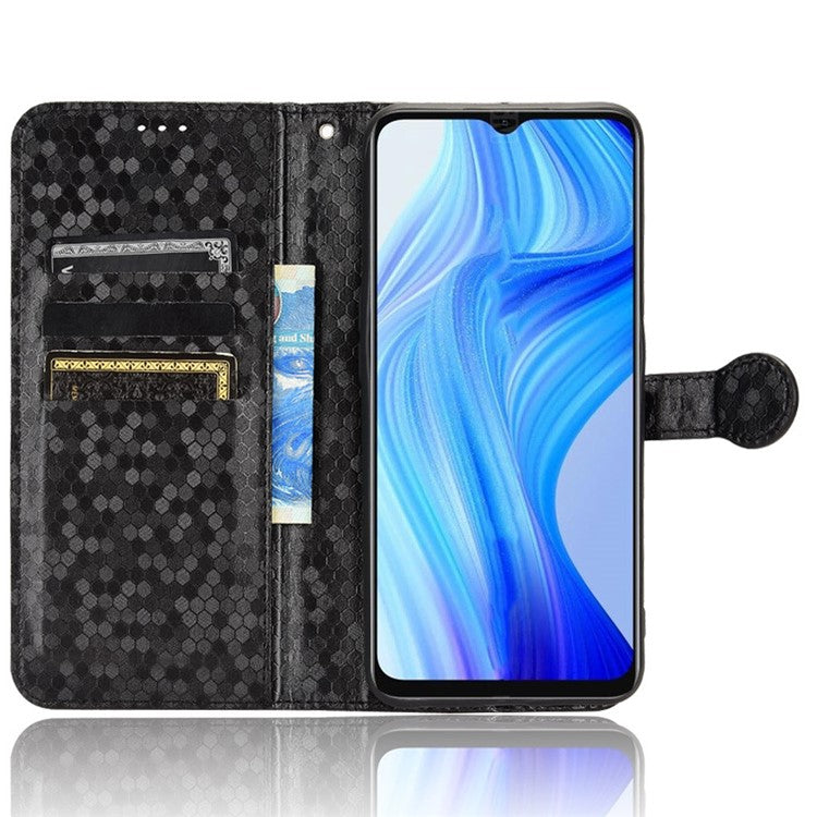 For Realme V20 5G Dot Pattern Imprinted Phone Cover PU Leather TPU Stand Wallet Full Protection Case - Black