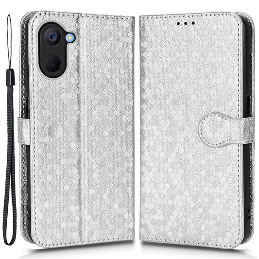 For Realme V20 5G Dot Pattern Imprinted Phone Cover PU Leather TPU Stand Wallet Full Protection Case - Silver