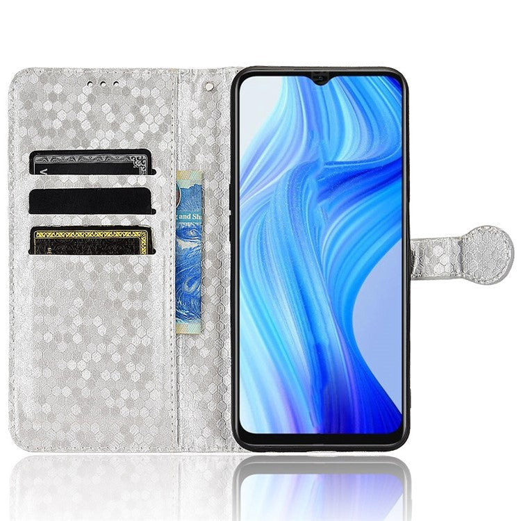 For Realme V20 5G Dot Pattern Imprinted Phone Cover PU Leather TPU Stand Wallet Full Protection Case - Silver