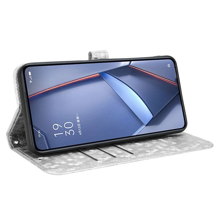 For Realme V20 5G Dot Pattern Imprinted Phone Cover PU Leather TPU Stand Wallet Full Protection Case - Silver