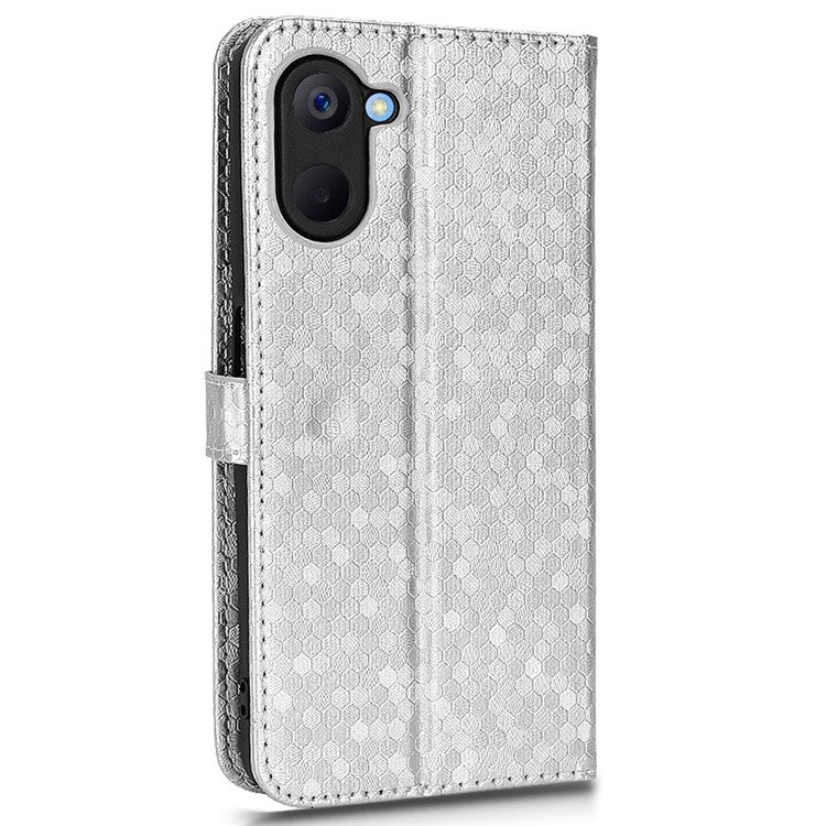 For Realme V20 5G Dot Pattern Imprinted Phone Cover PU Leather TPU Stand Wallet Full Protection Case - Silver