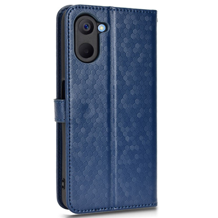 For Realme V20 5G Dot Pattern Imprinted Phone Cover PU Leather TPU Stand Wallet Full Protection Case - Sapphire