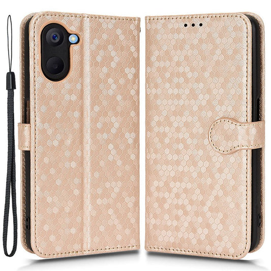 For Realme V20 5G Dot Pattern Imprinted Phone Cover PU Leather TPU Stand Wallet Full Protection Case - Rose Gold