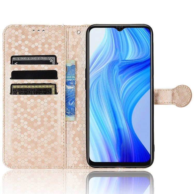 For Realme V20 5G Dot Pattern Imprinted Phone Cover PU Leather TPU Stand Wallet Full Protection Case - Rose Gold