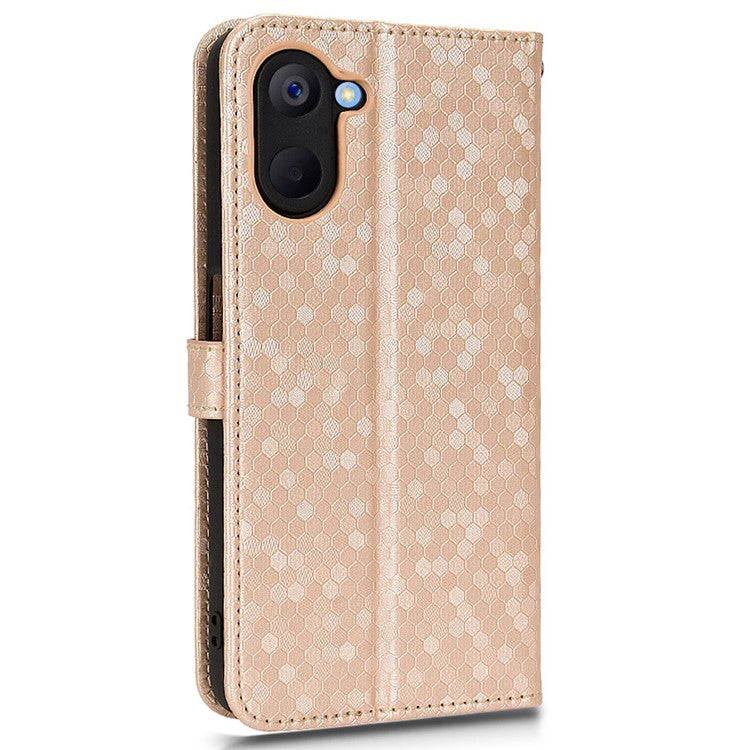 For Realme V20 5G Dot Pattern Imprinted Phone Cover PU Leather TPU Stand Wallet Full Protection Case - Rose Gold