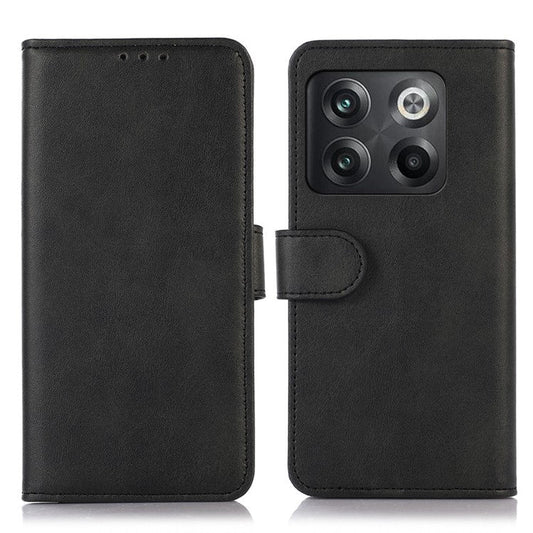 For OnePlus 10T 5G / Ace Pro 5G Anti-collision Magnetic Clasp Cowhide Textured Phone Wallet Case PU Leather Flip Cover Viewing Stand - Black