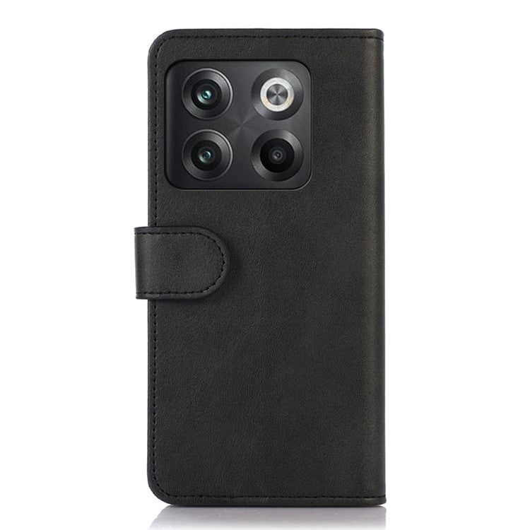 For OnePlus 10T 5G / Ace Pro 5G Anti-collision Magnetic Clasp Cowhide Textured Phone Wallet Case PU Leather Flip Cover Viewing Stand - Black