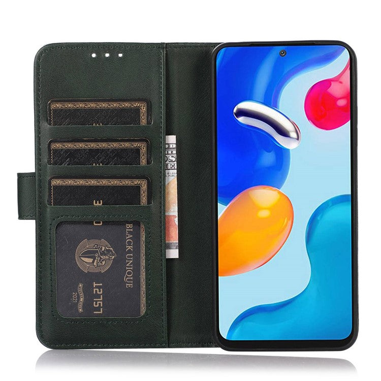 For OnePlus 10T 5G / Ace Pro 5G Anti-collision Magnetic Clasp Cowhide Textured Phone Wallet Case PU Leather Flip Cover Viewing Stand - Green