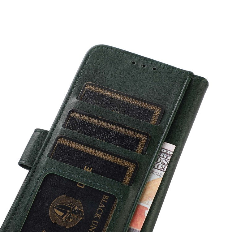 For OnePlus 10T 5G / Ace Pro 5G Anti-collision Magnetic Clasp Cowhide Textured Phone Wallet Case PU Leather Flip Cover Viewing Stand - Green
