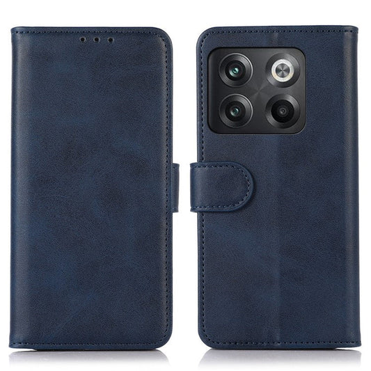 For OnePlus 10T 5G / Ace Pro 5G Anti-collision Magnetic Clasp Cowhide Textured Phone Wallet Case PU Leather Flip Cover Viewing Stand - Blue