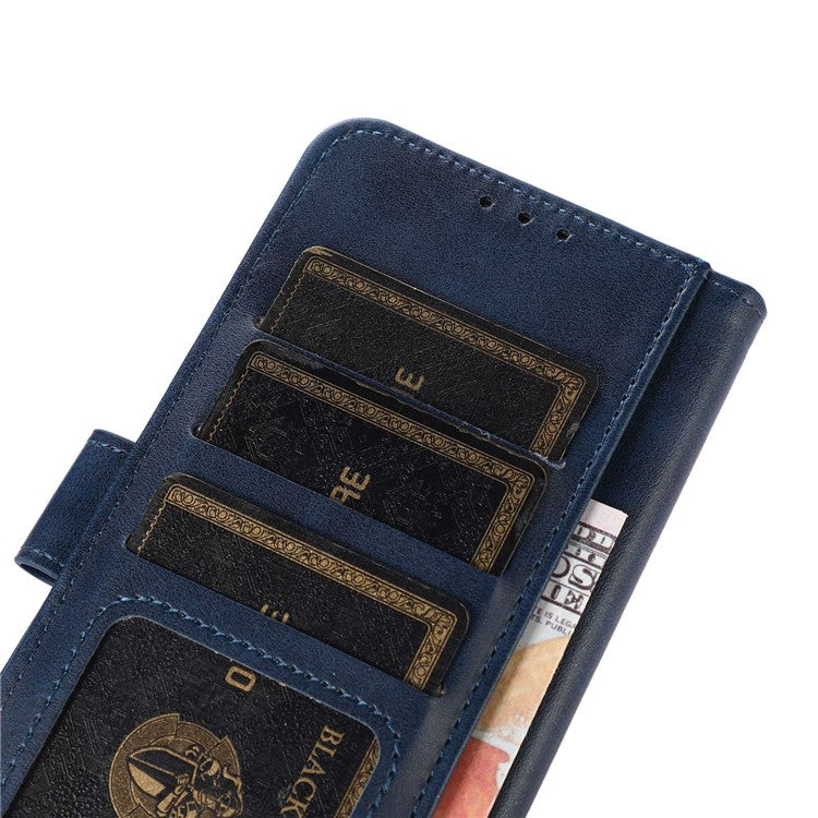 For OnePlus 10T 5G / Ace Pro 5G Anti-collision Magnetic Clasp Cowhide Textured Phone Wallet Case PU Leather Flip Cover Viewing Stand - Blue
