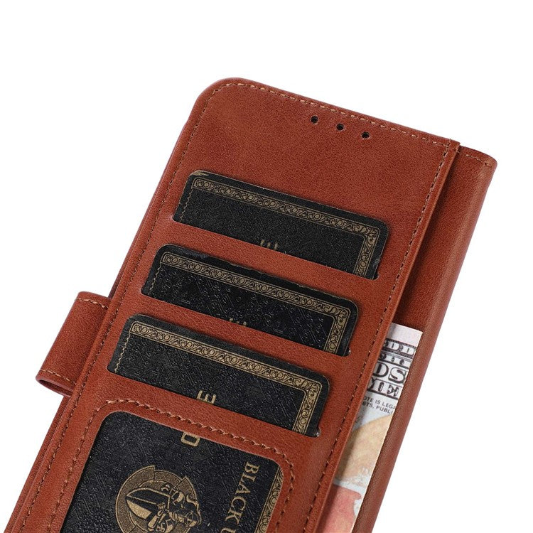 For OnePlus 10T 5G / Ace Pro 5G Anti-collision Magnetic Clasp Cowhide Textured Phone Wallet Case PU Leather Flip Cover Viewing Stand - Brown