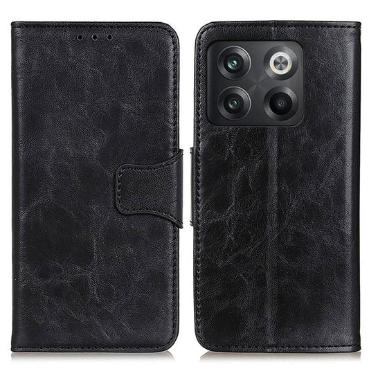 For OnePlus 10T 5G / Ace Pro 5G Split Leather Mobile Phone Cover Supporting Stand Smartphone Case Crazy Horse Texture Wallet Cellphone Shell - Black