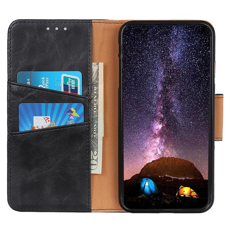 For OnePlus 10T 5G / Ace Pro 5G Split Leather Mobile Phone Cover Supporting Stand Smartphone Case Crazy Horse Texture Wallet Cellphone Shell - Black