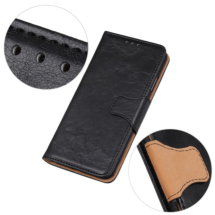 For OnePlus 10T 5G / Ace Pro 5G Split Leather Mobile Phone Cover Supporting Stand Smartphone Case Crazy Horse Texture Wallet Cellphone Shell - Black
