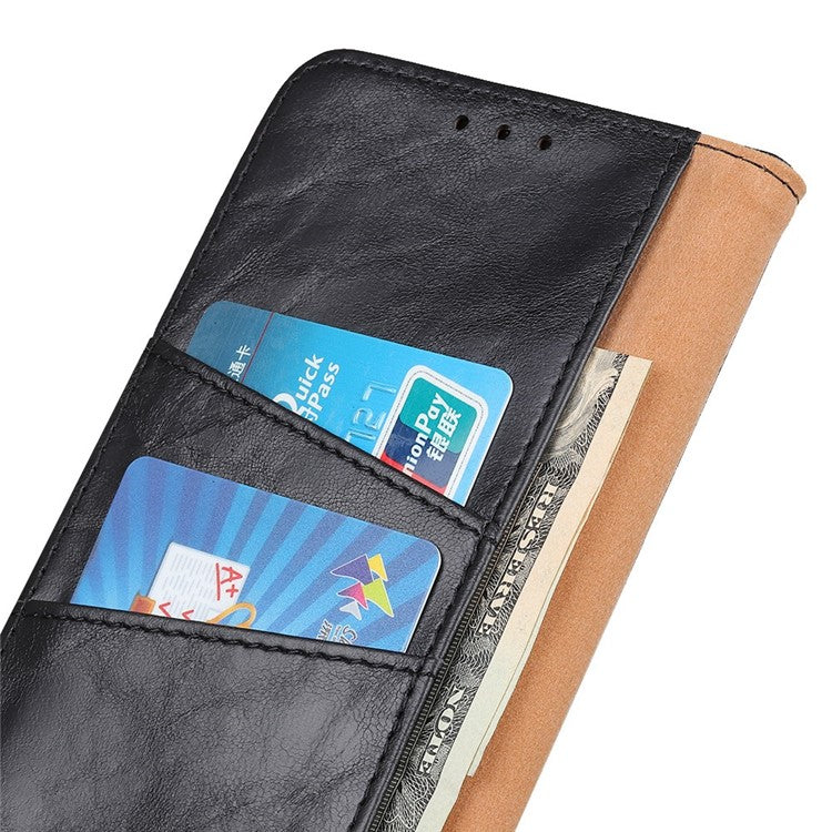 For OnePlus 10T 5G / Ace Pro 5G Split Leather Mobile Phone Cover Supporting Stand Smartphone Case Crazy Horse Texture Wallet Cellphone Shell - Black