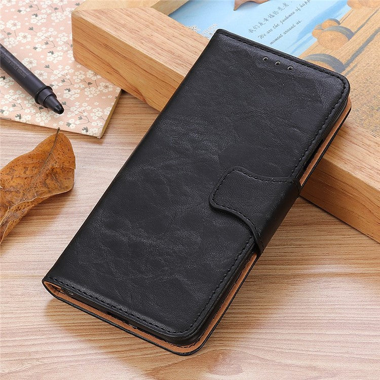 For OnePlus 10T 5G / Ace Pro 5G Split Leather Mobile Phone Cover Supporting Stand Smartphone Case Crazy Horse Texture Wallet Cellphone Shell - Black