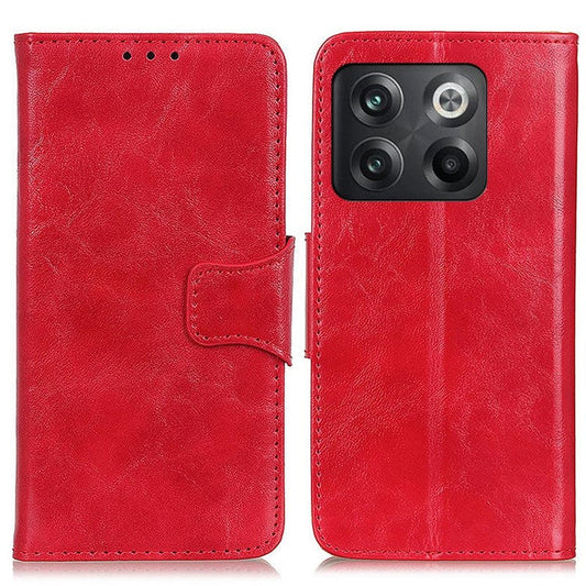 For OnePlus 10T 5G / Ace Pro 5G Split Leather Mobile Phone Cover Supporting Stand Smartphone Case Crazy Horse Texture Wallet Cellphone Shell - Red