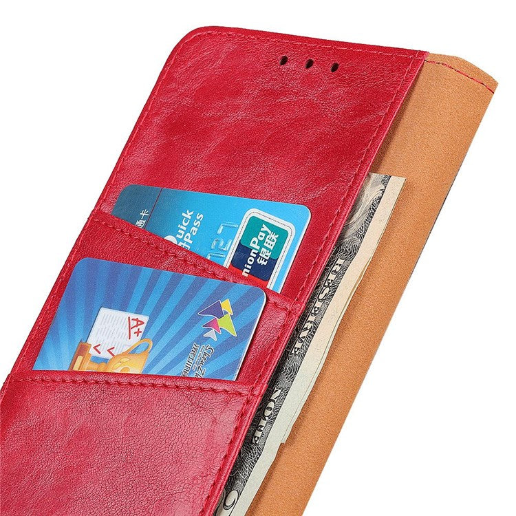 For OnePlus 10T 5G / Ace Pro 5G Split Leather Mobile Phone Cover Supporting Stand Smartphone Case Crazy Horse Texture Wallet Cellphone Shell - Red