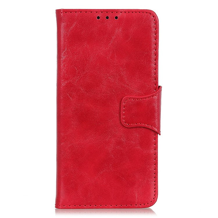 For OnePlus 10T 5G / Ace Pro 5G Split Leather Mobile Phone Cover Supporting Stand Smartphone Case Crazy Horse Texture Wallet Cellphone Shell - Red