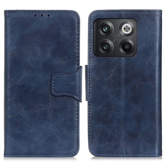For OnePlus 10T 5G / Ace Pro 5G Split Leather Mobile Phone Cover Supporting Stand Smartphone Case Crazy Horse Texture Wallet Cellphone Shell - Blue