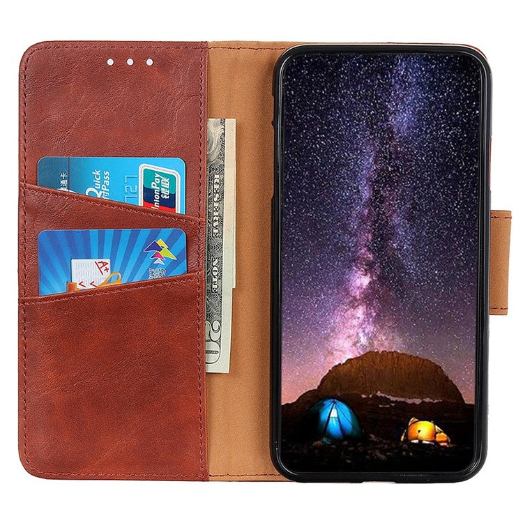 For OnePlus 10T 5G / Ace Pro 5G Split Leather Mobile Phone Cover Supporting Stand Smartphone Case Crazy Horse Texture Wallet Cellphone Shell - Brown