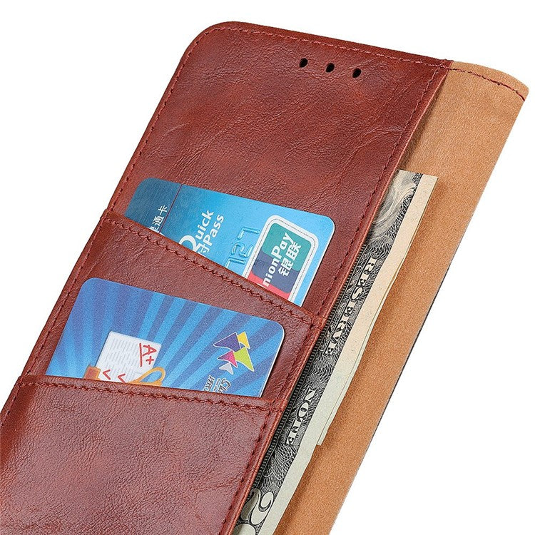 For OnePlus 10T 5G / Ace Pro 5G Split Leather Mobile Phone Cover Supporting Stand Smartphone Case Crazy Horse Texture Wallet Cellphone Shell - Brown