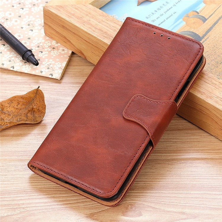 For OnePlus 10T 5G / Ace Pro 5G Split Leather Mobile Phone Cover Supporting Stand Smartphone Case Crazy Horse Texture Wallet Cellphone Shell - Brown