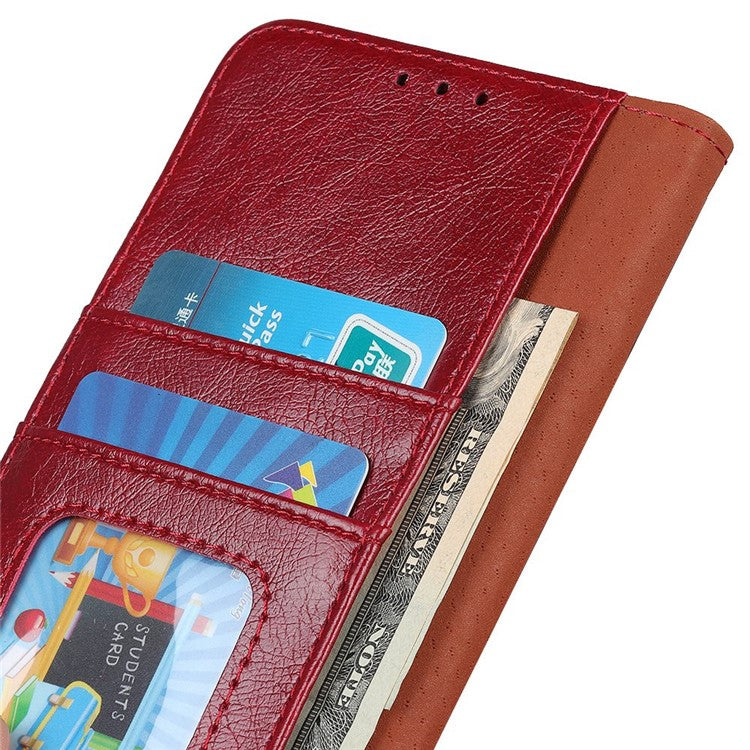 For OnePlus 10T 5G / Ace Pro 5G Anti-scratch Split Leather Flip Case Nappa Texture Magnetic Closure Phone Wallet Cover with Stand - Red