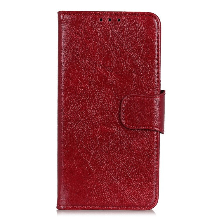 For OnePlus 10T 5G / Ace Pro 5G Anti-scratch Split Leather Flip Case Nappa Texture Magnetic Closure Phone Wallet Cover with Stand - Red