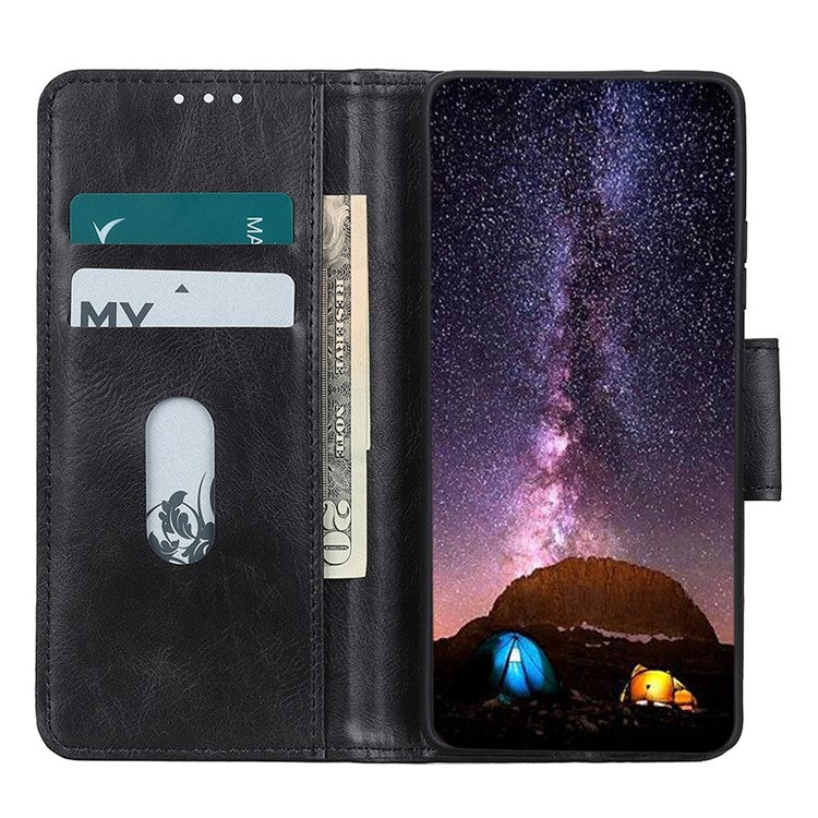 For OnePlus 10T 5G / Ace Pro 5G Anti-scratch Crazy Horse Texture Split Leather Case Wallet Stand Function Magnetic Mobile Phone Shell - Black