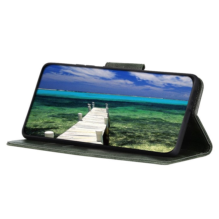 For OnePlus 10T 5G / Ace Pro 5G Anti-scratch Crazy Horse Texture Split Leather Case Wallet Stand Function Magnetic Mobile Phone Shell - Blackish Green