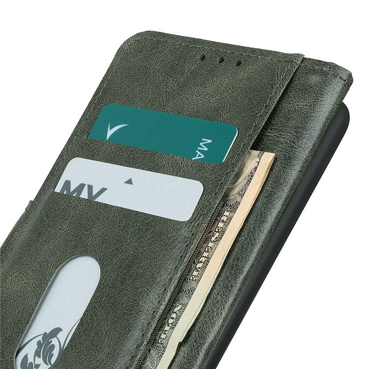 For OnePlus 10T 5G / Ace Pro 5G Anti-scratch Crazy Horse Texture Split Leather Case Wallet Stand Function Magnetic Mobile Phone Shell - Blackish Green