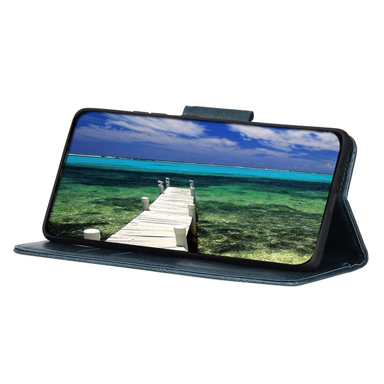 For OnePlus 10T 5G / Ace Pro 5G Anti-scratch Crazy Horse Texture Split Leather Case Wallet Stand Function Magnetic Mobile Phone Shell - Blue