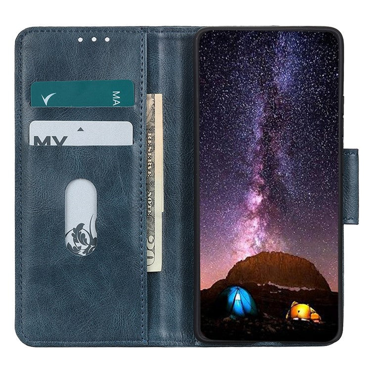 For OnePlus 10T 5G / Ace Pro 5G Anti-scratch Crazy Horse Texture Split Leather Case Wallet Stand Function Magnetic Mobile Phone Shell - Blue