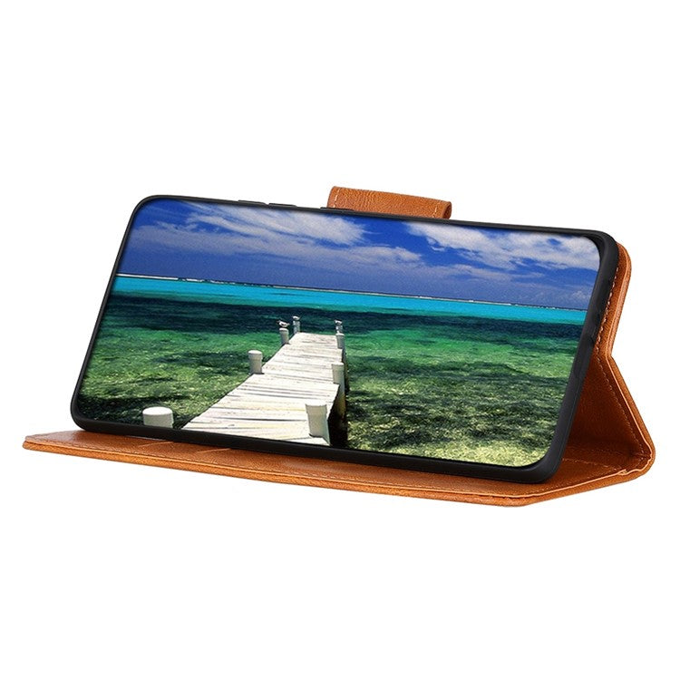 For OnePlus 10T 5G / Ace Pro 5G Anti-scratch Crazy Horse Texture Split Leather Case Wallet Stand Function Magnetic Mobile Phone Shell - Brown