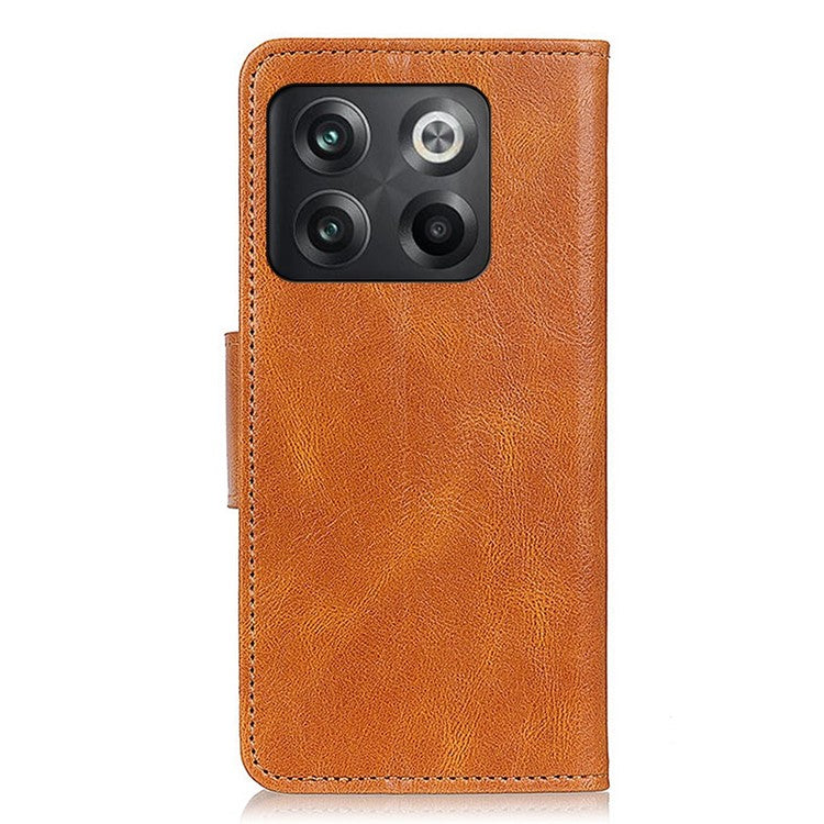 For OnePlus 10T 5G / Ace Pro 5G Anti-scratch Crazy Horse Texture Split Leather Case Wallet Stand Function Magnetic Mobile Phone Shell - Brown